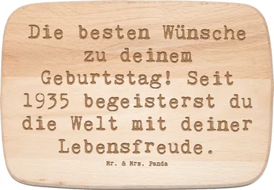 Produktbild von Mr. & Mrs. Panda Holz Schneidbrett Spruch 1935 Geburtstag - Transparent - Geschenk, Frühstücksbrett, Schneidebrett, Geburtstagsgeschenk, Holzbrett, Freunde, Glückwunsch