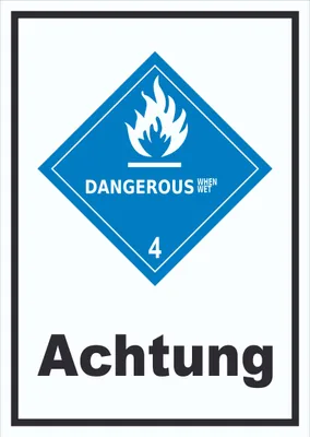 Produktbild von Schild wasserreaktive Stoffe Achtung Dangerous when wet hochkant A5 (148x210mm)
