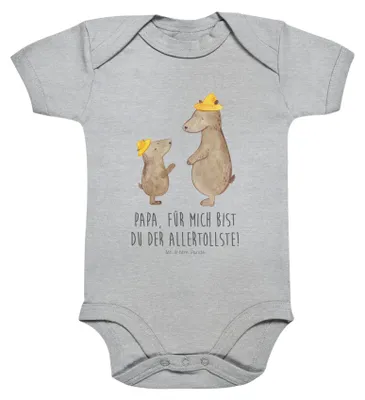 Produktbild von Mr. & Mrs. Panda Strampler Baby Bären mit Hut 1. - 3. Monat - Heather Grey - Geschenk, babykleidung body, Family, Muttertag, Daddy, Vater, Vatertag, kurzarm, Kurzarmbody