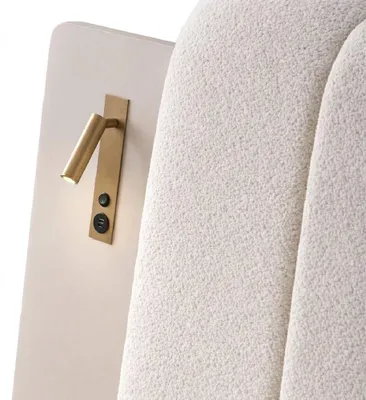 Image de Lit beige  Lit double avec tête de lit rembourrée  Meubles de chambre à coucher