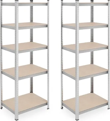 Immagine prodotto di Set da 2 scaffali per carichi pesanti Relaxdays, 500 kg, acciaio, scaffali da magazzino, cantina, garage, da assemblare, L x P x A: 180 x 60 x 45 cm, argento
