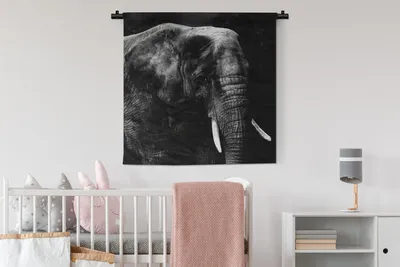 Produktbild von MuchoWow® Wandteppich Wandbehang Elefant - Tiere - Schwarz - Weiß 90x90 cm Tapisserie Dekoration Wandtuch - Wandaufhänger