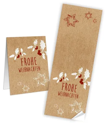 Produktbild von Frohe Weihnachten Weihnachtsbanderole natur rot weiß 7,2 x 21 cm 10 Stück10 Stück