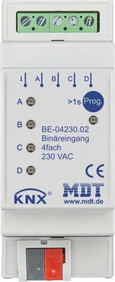 Produktbild von MDT Binäreingang 4-fach 2TE REG Ausführung 230VAC BE-04230.02