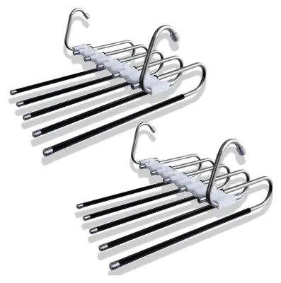 Produktbild von 2er Set Hosenbügel Platzsparend,Hosenbügel Mit 5 Ebenen, Kleiderbügel Platzsparend,Edelstahl, Kleiderbügel, Aufbewahrung, Organizer,Für Hosen, Schals, Jeans, Kleidung, Handtücher(Schwarz)