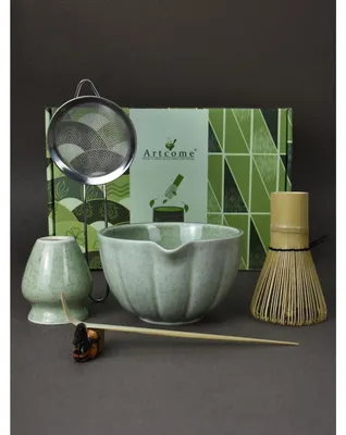 Produktbild von Traditionelles japanisches Matcha-Teeset 6-teilig Grün mit Ausgießer-Schüssel