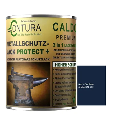 Produktbild von Contura 3 in 1 Rostschutzfarbe 500ml. Metallschutzlack GLÄNZEND RAL Metall Lack Farbe Grundierung Rost - RAL 5011 Stahlblau