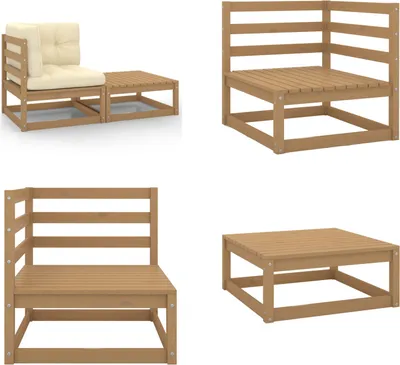 Produktbild von vidaXL 2 tlg. Garten Lounge Set Kissen Honigbraun Massivholz Kiefer - Garten-Lounge-Set - Garten-Lounge-Sets - Holz-Loungemöbel - Holz-Gartenmöbel