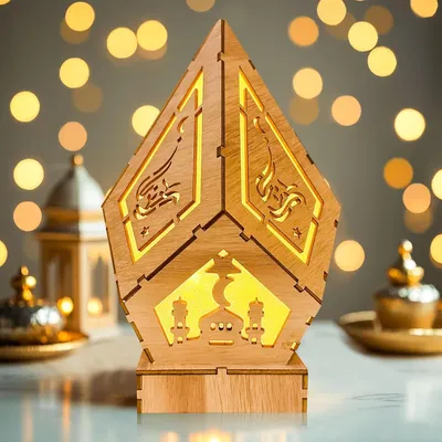 Immagine prodotto di Lampada decorativa a LED in legno per Ramadan e Eid Mubarak 22 x 14 cm