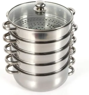 Produktbild von Edelstahldampfer 5-Lagiger Dampfgarer Steamer Nudeln Dampfkocher Gardampftopf + Glasdeckel (26cm)