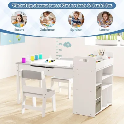 Productafbeelding van Een kinderbureau met 2 stoelen, verstelbaar bureaublad, en opbergruimte