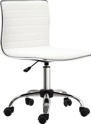 Image de HOMCOM Chaise de bureau sans accoudoirs, fauteuil de bureau ergonomique, hauteur réglable, assise et dossier rembourrés et pivotant 360°, chaise d'ordinateur en similicuir pour bureau, chambre, blanc