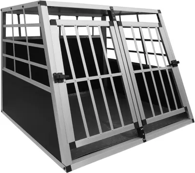 Obrázok produktu pre Prepravná klietka pre psov – automobilová klietka – prepravná klietka pre psov – bezpečná preprava – tvar lichobežníka – 97 x 90 x 69 cm – strieborná