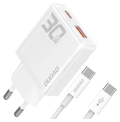 Image de Gan Dudao A30Eut Chargeur secteur 30W Usb-A / Usb-C + câble Usb-C - Usb-C - Blanc