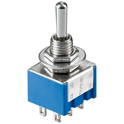 Zdjęcie produktu dla Goobay 10023 Miniaturowy przełącznik, niebieski - ON-OFF-ON, z końcówkami lutowniczymi