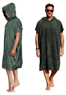 Produktbild von Mikrofaser Frottee Surfponcho Handtuch für Damen und Herren, Großes Strandponcho für Erwachsene, Kapuzenhandtuch für Sport und Gym, Armeegrün