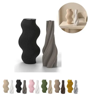 Produktbild von Deko Vasen Set, 2 gerippte Vasen bis 18,4 cm aus PLA, 6 Farbmixe – Schwarz