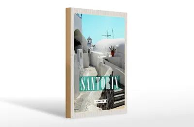 Produktbild von Holzschild Reise 20x30cm Santorini weiße Gebäude Treppen