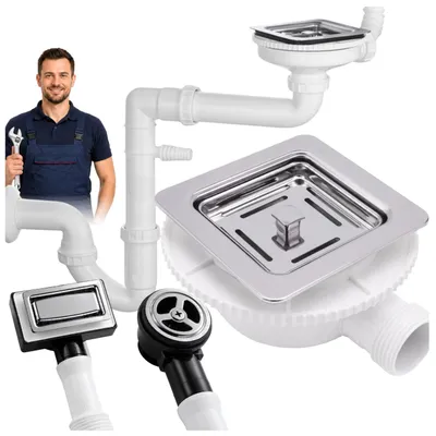 Obrázek produktu pro Granitan – sifon – odtoková souprava – ruční ovládání – čtvercová – pro dřez