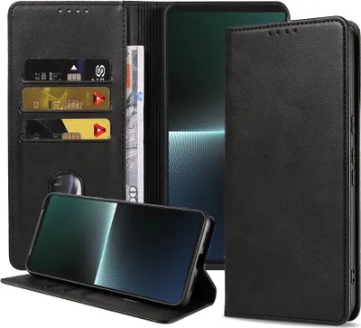 Produktbild von Smartphonica Handytasche geeignet für Sony Xperia 1 V Kunstledertasche mit Magnetverschluss und Kartenhalter Buchhülle mit Klappe - Schwarz