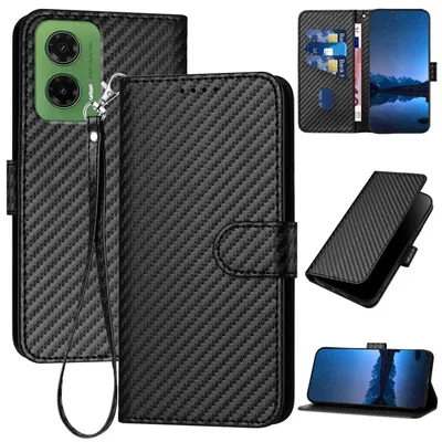 Immagine prodotto di Per Motorola Moto G35 Design in fibra di carbonio Custodia in Pelle finta con cordino nero