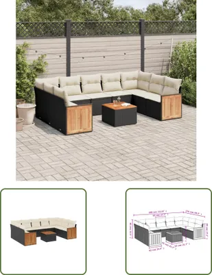 Produktbild von The Living Store 10-tlg. Garten-Sofagarnitur mit Kissen Schwarz Poly Rattan