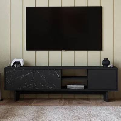 Produktbild von Skye Decor, Hochwertiger TV-Ständer (3 Stück) - Schwarz & Marmor, 100% Melamin, 150 cm