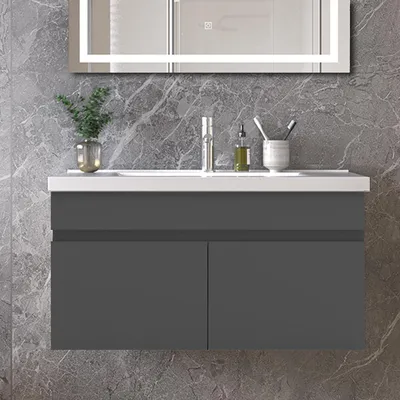 Produktbild von 80cm Keramik Waschtisch mit Unterschrank Badmöbel Set mit Türs Soft-close - Anthrazit Matt