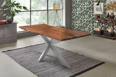 Produktbild von Refurbished Möbelretoure Esstisch Baumkante Akazie Nussbaum 240 x 100 cm silber TABEA
