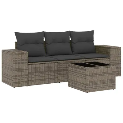 Produktbild von 4-tlg. Garten-Sofagarnitur mit Kissen Grau Poly Rattan