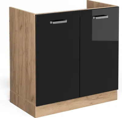 Produktbild von Spülenunterschrank Vicco R-Line Schwarz Hochglanz 80 cm ohne Arbeitsplatte, Model 41098