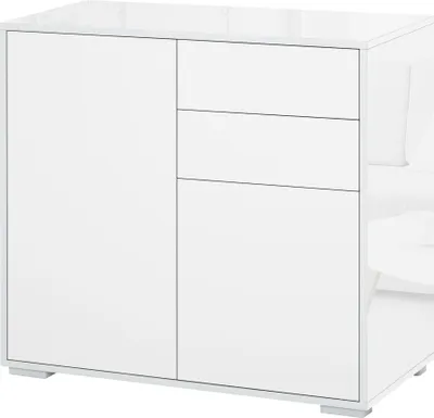 Image de HOMCOM Meuble de rangement buffet commode armoire de rangement avec 2 tiroirs et 2 placards à portes, étagères réglables, pour salon, cuisine, chambre, 79 x 36 x 74 cm blanc
