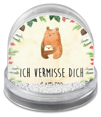 Produktbild von Mr. & Mrs. Panda Weihnachts Schneekugel Bär Vermissen - Naturpapier - Geschenk, Freundin, Weihnachten, Reise, Freund, Teddy, wasserkugel, schnee kugel, Liebeskummer