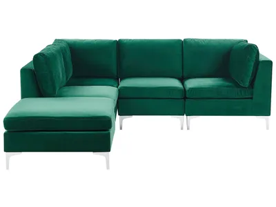Produktbild von BELIANI Modulares Ecksofa mit Ottomane rechtsseitig Grün Polsterbezug aus Samtstoff 4-Sitzer mit Metallgestell Silber Wohnzimmer Salon Möbel