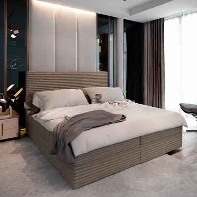 A bedroom scene with a bed as the main focus.