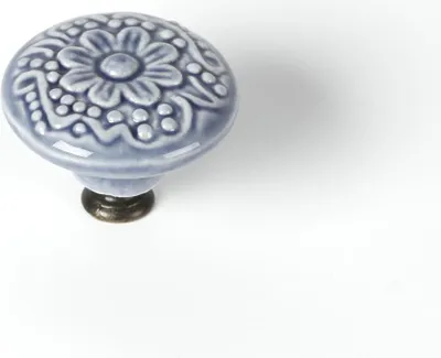 Produktbild von Runder Möbelknopf, glänzendes blaues Porzellan, H.27 x B.44 x T.44 mm