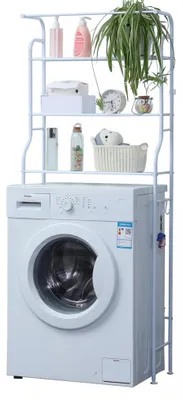 Zdjęcie produktu dla Herzberg HG-03299: 3-poziomowa pralka i półka łazienkowa z wieszakiem na ręczniki biała