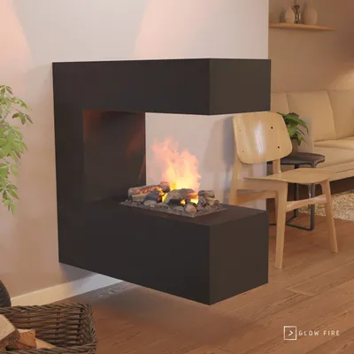 Produktbild von GLOW FIRE Elektrokamin 'Schiller Wandkamin' | Wasserdampf Kamin mit OMC 400 inkl. Holz in schwarz als Raumteiler | HxBxT: 90x90x37 cm