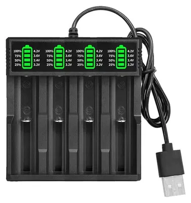 Produktbild von 4 Stück 3,7V 2200mAh Akkus Button Top Wiederaufladbarer mit 18650 Batterieladegerät, 3,7 Volt NiMH Batterie + USB Batterie Ladegeräte