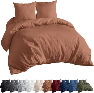 Produktbild von EllaTex Renforcé Bettwäsche Set 155x220 + 80x80 cm Bettwäschegarnitur 100% Baumwolle, in Farbe: Bronze