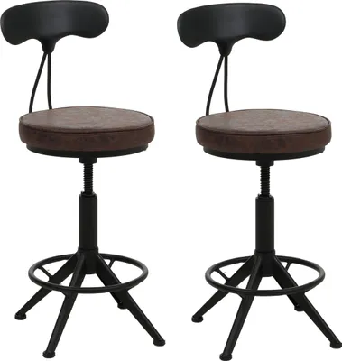 Image de lot de 2 tabourets de bar HWC-O84, chaise de bar pivotante industrielle réglable en hauteur, similicuir métal ~ brun-noir