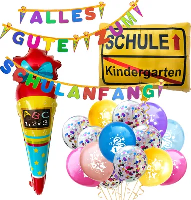 Produktbild von Oblique Unique Schuleinführung Schulanfang Einschulung Deko Set - Alles Gute zum Schulanfang Girlande + Luftballons