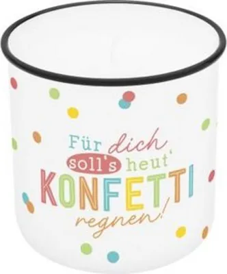 Productafbeelding van Favoriete kaars met emaille-look, met de tekst: "Moge er voor jou confetti regenen!"