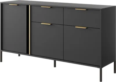 Obrázek produktu pro Komoda Bettso se zlatými úchyty, 3 dvířka a 2 zásuvky 153 cm - LARS Black Anthracite