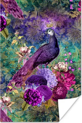 Produktbild von MuchoWow® Poster Muster - Lila - Pfau 20x30 cm - Papierdruck
