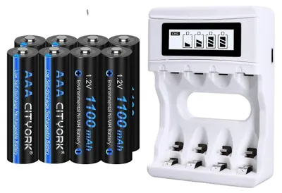 Immagine prodotto di Batterie ricaricabili, tipo Ni-MH, capacità 1100 mAh, 8 batterie AAA e 1 caricabatterie