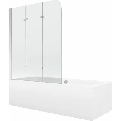 Obrázok produktu pre Mexen Cube obdĺžniková vaňa 180 x 80 cm s obkladom a 3-krídlovou zástenou 120 cm, transparentnéné, chrómová