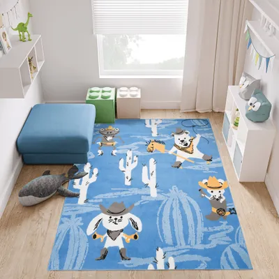 Obrázek produktu pro Koberec Dětský pokoj Obývací pokoj Ložnice Krátký vlas Moderní design Modrý 160 x 220 cm