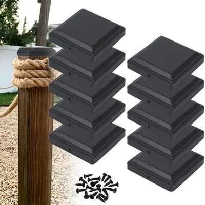 Zdjęcie produktu dla Metalowe nakładki na słupki, czarne, 9 x 9 cm, 10 sztuk, do ogrodzeń
