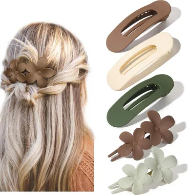 Image de NOOMII Ensemble de pinces à cheveux Femmes Filles 8 pièces Hair Claw Clips 2 styles 1,6 pouces dents